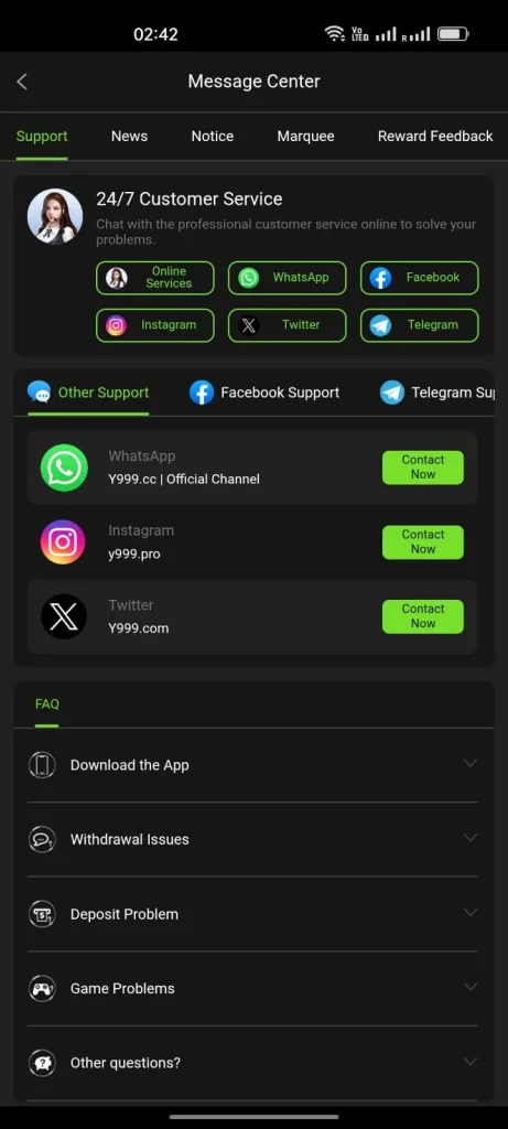 Y999 Game Help line